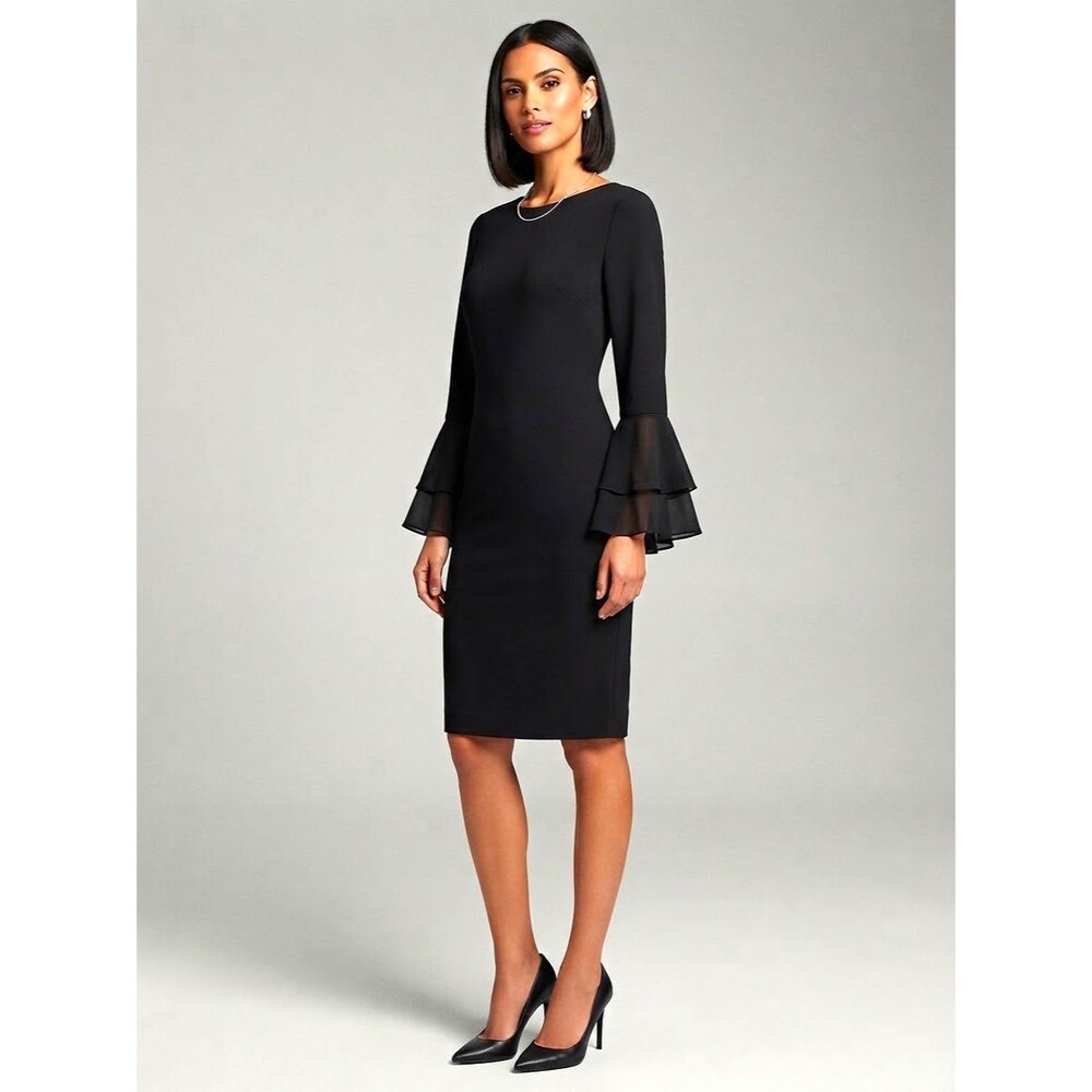Calvin Klein Black Sheath Dress With Bell Sleeves